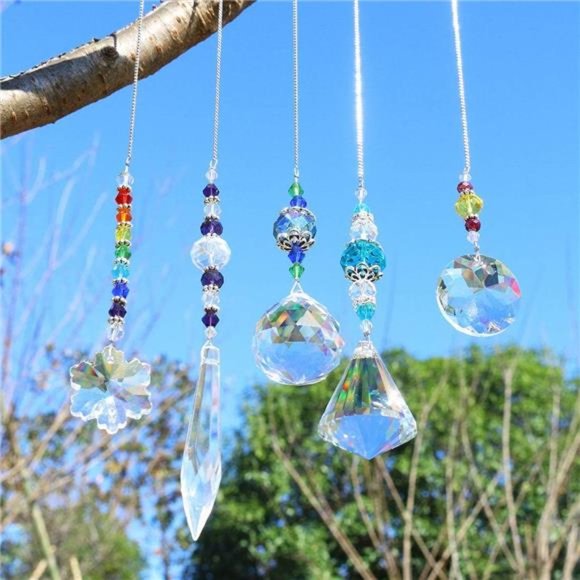 Set 5 PCS Window Hanging Crystal Suncatcher Beads Chain Sphere Chandelier Lamps - Picture 1 of 7